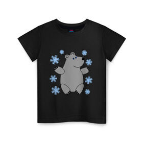 Детская футболка хлопок с принтом Белый мишка в Санкт-Петербурге, 100% хлопок | круглый вырез горловины, полуприлегающий силуэт, длина до линии бедер | белый медведь | белый мишка | животные | мишка с в снежинках | новогодний мишка | новый год
