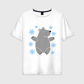 Женская футболка хлопок Oversize с принтом Белый мишка в Санкт-Петербурге, 100% хлопок | свободный крой, круглый ворот, спущенный рукав, длина до линии бедер
 | белый медведь | белый мишка | животные | мишка с в снежинках | новогодний мишка | новый год