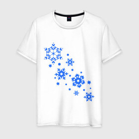 Мужская футболка хлопок с принтом Снежинки (snowflakes) в Санкт-Петербурге, 100% хлопок | прямой крой, круглый вырез горловины, длина до линии бедер, слегка спущенное плечо. | 