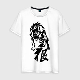 Мужская футболка хлопок с принтом Волк в Санкт-Петербурге, 100% хлопок | прямой крой, круглый вырез горловины, длина до линии бедер, слегка спущенное плечо. | media | волк | злой волк | прыжок волка | трайблы и узоры | хищник