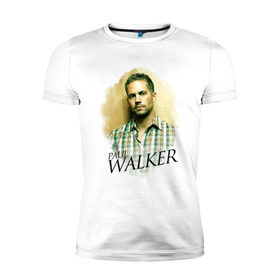 Мужская футболка премиум с принтом Paul Walker в Санкт-Петербурге, 92% хлопок, 8% лайкра | приталенный силуэт, круглый вырез ворота, длина до линии бедра, короткий рукав | paul walker | актер | пол уокер