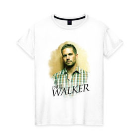 Женская футболка хлопок с принтом Paul Walker в Санкт-Петербурге, 100% хлопок | прямой крой, круглый вырез горловины, длина до линии бедер, слегка спущенное плечо | paul walker | актер | пол уокер