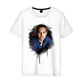 Мужская футболка хлопок с принтом Paul Walker в Санкт-Петербурге, 100% хлопок | прямой крой, круглый вырез горловины, длина до линии бедер, слегка спущенное плечо. | paul walker | актер | пол уокер