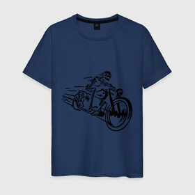 Мужская футболка хлопок с принтом Скелет на мотоцикле в Санкт-Петербурге, 100% хлопок | прямой крой, круглый вырез горловины, длина до линии бедер, слегка спущенное плечо. | скелет