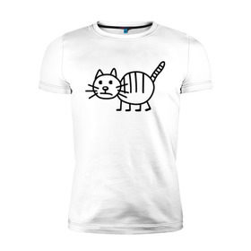 Мужская футболка премиум с принтом Рисунок кота в Санкт-Петербурге, 92% хлопок, 8% лайкра | приталенный силуэт, круглый вырез ворота, длина до линии бедра, короткий рукав | кот | кот с тремя полосками | котик | рисунок кота | смешной кот | усы