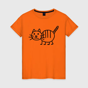 Женская футболка хлопок с принтом Рисунок кота в Санкт-Петербурге, 100% хлопок | прямой крой, круглый вырез горловины, длина до линии бедер, слегка спущенное плечо | кот | кот с тремя полосками | котик | рисунок кота | смешной кот | усы