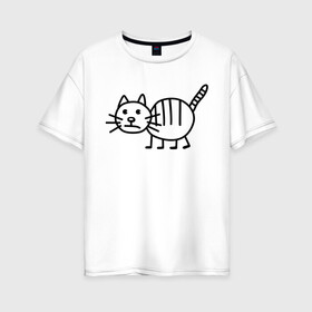 Женская футболка хлопок Oversize с принтом Рисунок кота в Санкт-Петербурге, 100% хлопок | свободный крой, круглый ворот, спущенный рукав, длина до линии бедер
 | кот | кот с тремя полосками | котик | рисунок кота | смешной кот | усы