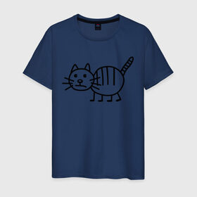 Мужская футболка хлопок с принтом Рисунок кота в Санкт-Петербурге, 100% хлопок | прямой крой, круглый вырез горловины, длина до линии бедер, слегка спущенное плечо. | кот | кот с тремя полосками | котик | рисунок кота | смешной кот | усы