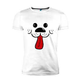 Мужская футболка премиум с принтом Радостный песик в Санкт-Петербурге, 92% хлопок, 8% лайкра | приталенный силуэт, круглый вырез ворота, длина до линии бедра, короткий рукав | пёсик | радостный песик | собака | язык