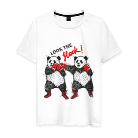 Мужская футболка хлопок с принтом Look the Hook в Санкт-Петербурге, 100% хлопок | прямой крой, круглый вырез горловины, длина до линии бедер, слегка спущенное плечо. | панда