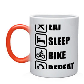 Кружка хамелеон с принтом Eat Sleep Bike Repeat в Санкт-Петербурге, керамика | меняет цвет при нагревании, емкость 330 мл | bike | eat | eat sleep bike repeat | repeat | sleep | велоспорт | кровать | спорт