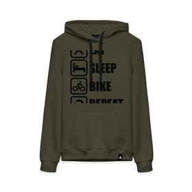 Женская толстовка хлопок с принтом Eat Sleep Bike Repeat в Санкт-Петербурге, френч-терри, мягкий теплый начес внутри (100% хлопок) | карман-кенгуру, эластичные манжеты и нижняя кромка, капюшон с подкладом и шнурком | bike | eat | eat sleep bike repeat | repeat | sleep | велоспорт | кровать | спорт