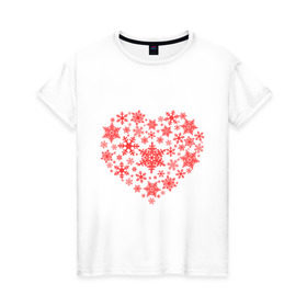 Женская футболка хлопок с принтом Снежное сердце в Санкт-Петербурге, 100% хлопок | прямой крой, круглый вырез горловины, длина до линии бедер, слегка спущенное плечо | новый год | новый год 2014 | подарки | праздник | сердечко | снег | снежное сердце | холодное сердце