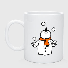 Кружка с принтом Снеговик играет в снежки. в Санкт-Петербурге, керамика | объем — 330 мл, диаметр — 80 мм. Принт наносится на бока кружки, можно сделать два разных изображения | новый год | новый год 2014 | подарки | снег | снеговик | снеговик играет в снежки | снежки