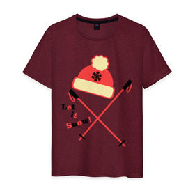 Мужская футболка хлопок с принтом Let it Snow в Санкт-Петербурге, 100% хлопок | прямой крой, круглый вырез горловины, длина до линии бедер, слегка спущенное плечо. | let it snow | зимние виды спорта | лыжи | олимпиада | палки | снег | снежинка | спорт | шапка