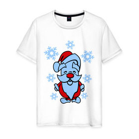 Мужская футболка хлопок с принтом Дед Мороз в снегу в Санкт-Петербурге, 100% хлопок | прямой крой, круглый вырез горловины, длина до линии бедер, слегка спущенное плечо. | 2014 год | дед мороз и снегновый год | дедушка  мороз | новогодний подарок | с новым годом | санта | снег | снежинки