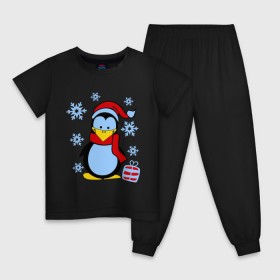 Детская пижама хлопок с принтом Пингвин в новогодней шапке в Санкт-Петербурге, 100% хлопок |  брюки и футболка прямого кроя, без карманов, на брюках мягкая резинка на поясе и по низу штанин
 | Тематика изображения на принте: пингвин