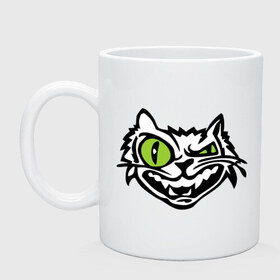 Кружка с принтом Свирепый кот в Санкт-Петербурге, керамика | объем — 330 мл, диаметр — 80 мм. Принт наносится на бока кружки, можно сделать два разных изображения | глаза | зеленные глаза | зубы | кот | кот с зеленными глаза | котяра | кошачий глаз | свирепый кот