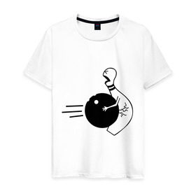 Мужская футболка хлопок с принтом Жестокий боулинг в Санкт-Петербурге, 100% хлопок | прямой крой, круглый вырез горловины, длина до линии бедер, слегка спущенное плечо. | жестокий боулинг | кегля | спорт | струйк | цель | шар
