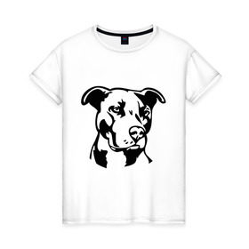 Женская футболка хлопок с принтом Питбуль (Pitbull) в Санкт-Петербурге, 100% хлопок | прямой крой, круглый вырез горловины, длина до линии бедер, слегка спущенное плечо | друг человека | животные | пес | питбуль (pitbull) | прикольные картинки | силуэт пса | собака