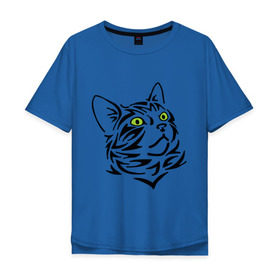 Мужская футболка хлопок Oversize с принтом Узор - кот в Санкт-Петербурге, 100% хлопок | свободный крой, круглый ворот, “спинка” длиннее передней части | глаза | киска | кот с зеленными глазами | кошки | силуэт  кота | узор   кот