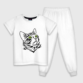 Детская пижама хлопок с принтом Узор - кот в Санкт-Петербурге, 100% хлопок |  брюки и футболка прямого кроя, без карманов, на брюках мягкая резинка на поясе и по низу штанин
 | глаза | киска | кот с зеленными глазами | кошки | силуэт  кота | узор   кот