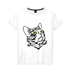 Женская футболка хлопок с принтом Узор - кот в Санкт-Петербурге, 100% хлопок | прямой крой, круглый вырез горловины, длина до линии бедер, слегка спущенное плечо | глаза | киска | кот с зеленными глазами | кошки | силуэт  кота | узор   кот