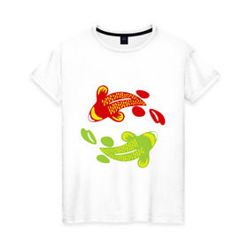 Женская футболка хлопок с принтом Рыбы фен-шуй в Санкт-Петербурге, 100% хлопок | прямой крой, круглый вырез горловины, длина до линии бедер, слегка спущенное плечо | карпы | кои