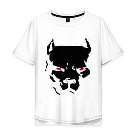 Мужская футболка хлопок Oversize с принтом Стаффордширский терьер в Санкт-Петербурге, 100% хлопок | свободный крой, круглый ворот, “спинка” длиннее передней части | media | глаза | животные | красные глаза | пес | прикольные картинки | собака | старфорширдский терьер