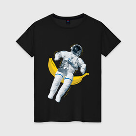 Женская футболка хлопок с принтом Космонавт в Санкт-Петербурге, 100% хлопок | прямой крой, круглый вырез горловины, длина до линии бедер, слегка спущенное плечо | банан