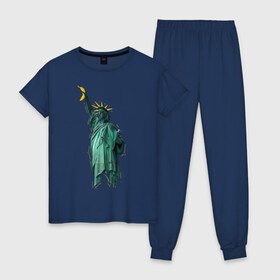 Женская пижама хлопок с принтом Статуя свободы в Санкт-Петербурге, 100% хлопок | брюки и футболка прямого кроя, без карманов, на брюках мягкая резинка на поясе и по низу штанин | Тематика изображения на принте: банан