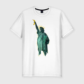 Мужская футболка премиум с принтом Статуя свободы в Санкт-Петербурге, 92% хлопок, 8% лайкра | приталенный силуэт, круглый вырез ворота, длина до линии бедра, короткий рукав | Тематика изображения на принте: банан