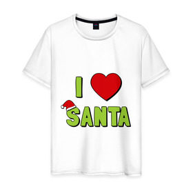 Мужская футболка хлопок с принтом I love santa в Санкт-Петербурге, 100% хлопок | прямой крой, круглый вырез горловины, длина до линии бедер, слегка спущенное плечо. | i love santa (glow) | новый год | падарки | праздник | рождество | я люблю новый год