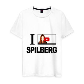 Мужская футболка хлопок с принтом Саша Спилберг в Санкт-Петербурге, 100% хлопок | прямой крой, круглый вырез горловины, длина до линии бедер, слегка спущенное плечо. | Тематика изображения на принте: i love spilberg | sasha spilberg | видеоблоггер | люблю спилберг | саша спилберг