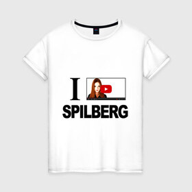 Женская футболка хлопок с принтом Саша Спилберг в Санкт-Петербурге, 100% хлопок | прямой крой, круглый вырез горловины, длина до линии бедер, слегка спущенное плечо | i love spilberg | sasha spilberg | видеоблоггер | люблю спилберг | саша спилберг