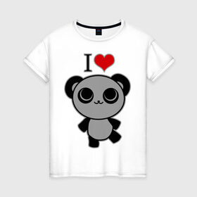 Женская футболка хлопок с принтом Я люблю панд в Санкт-Петербурге, 100% хлопок | прямой крой, круглый вырез горловины, длина до линии бедер, слегка спущенное плечо | панда