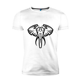 Мужская футболка премиум с принтом Слон тату в Санкт-Петербурге, 92% хлопок, 8% лайкра | приталенный силуэт, круглый вырез ворота, длина до линии бедра, короткий рукав | большой слон | голова слона | животные | прикольные картинки | силуэт слона | слон тату | трайбл