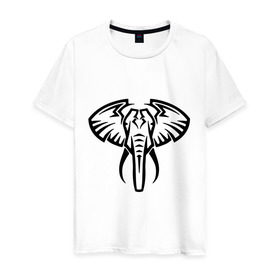 Мужская футболка хлопок с принтом Слон тату в Санкт-Петербурге, 100% хлопок | прямой крой, круглый вырез горловины, длина до линии бедер, слегка спущенное плечо. | большой слон | голова слона | животные | прикольные картинки | силуэт слона | слон тату | трайбл
