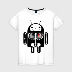 Женская футболка хлопок с принтом Андроид скелет с сердцем в Санкт-Петербурге, 100% хлопок | прямой крой, круглый вырез горловины, длина до линии бедер, слегка спущенное плечо | 