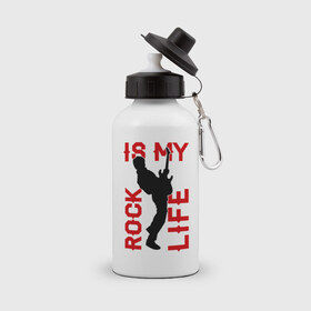 Бутылка спортивная с принтом Rock is my life (Рок-это моя жизнь) в Санкт-Петербурге, металл | емкость — 500 мл, в комплекте две пластиковые крышки и карабин для крепления | rock | рок