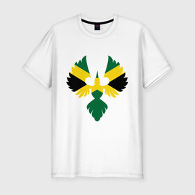 Мужская футболка премиум с принтом Jamaica bird в Санкт-Петербурге, 92% хлопок, 8% лайкра | приталенный силуэт, круглый вырез ворота, длина до линии бедра, короткий рукав | флаг | ямайка птица