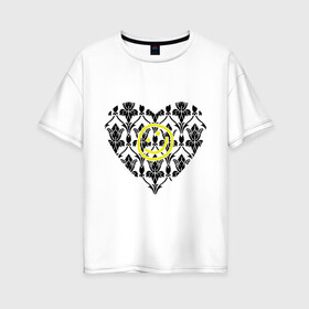 Женская футболка хлопок Oversize с принтом Шерлок Сердце и Смайлик в Санкт-Петербурге, 100% хлопок | свободный крой, круглый ворот, спущенный рукав, длина до линии бедер
 | smile | кино | мультфильмы и тв | сердце | шерлок | шерлок сердце smile | шерлок холмс