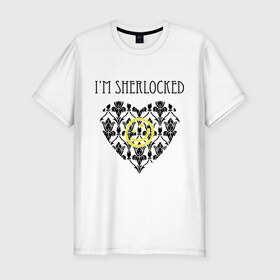 Мужская футболка премиум с принтом Шерлок Сердце I`m Sherlocked в Санкт-Петербурге, 92% хлопок, 8% лайкра | приталенный силуэт, круглый вырез ворота, длина до линии бедра, короткий рукав | smile | кино | мультфильмы и тв | сердце | шерлок | шерлок сердце smile | шерлок холмс