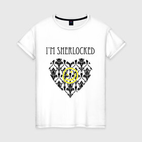 Женская футболка хлопок с принтом Шерлок Сердце I`m Sherlocked в Санкт-Петербурге, 100% хлопок | прямой крой, круглый вырез горловины, длина до линии бедер, слегка спущенное плечо | smile | кино | мультфильмы и тв | сердце | шерлок | шерлок сердце smile | шерлок холмс