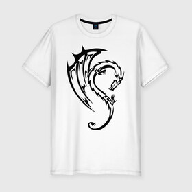 Мужская футболка премиум с принтом Дракон в тату стиле в Санкт-Петербурге, 92% хлопок, 8% лайкра | приталенный силуэт, круглый вырез ворота, длина до линии бедра, короткий рукав | дракон | дракон в тату стиле | тату | трайблы и узоры