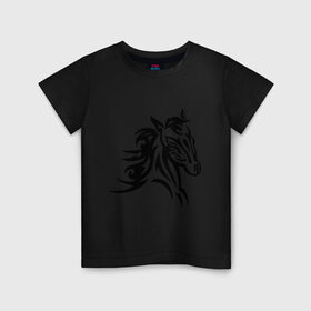 Детская футболка хлопок с принтом Голова лошади в Санкт-Петербурге, 100% хлопок | круглый вырез горловины, полуприлегающий силуэт, длина до линии бедер | Тематика изображения на принте: голова лошади | животные | конь | лошадка | силуэт лошади