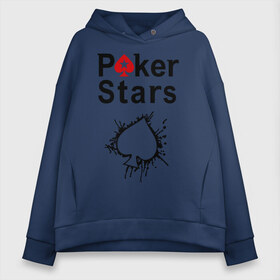 Женское худи Oversize хлопок с принтом Poker Stars в Санкт-Петербурге, френч-терри — 70% хлопок, 30% полиэстер. Мягкий теплый начес внутри —100% хлопок | боковые карманы, эластичные манжеты и нижняя кромка, капюшон на магнитной кнопке | pokerstars