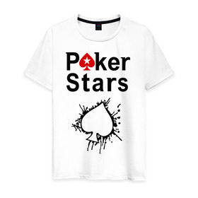 Мужская футболка хлопок с принтом Poker Stars в Санкт-Петербурге, 100% хлопок | прямой крой, круглый вырез горловины, длина до линии бедер, слегка спущенное плечо. | pokerstars