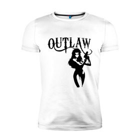 Мужская футболка премиум с принтом Outlaw (вне закона) в Санкт-Петербурге, 92% хлопок, 8% лайкра | приталенный силуэт, круглый вырез ворота, длина до линии бедра, короткий рукав | outlaw | вне закона | выстрел | девушка | оружие | прикольные картинки