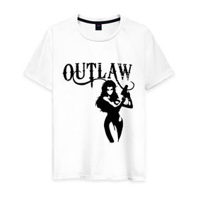 Мужская футболка хлопок с принтом Outlaw (вне закона) в Санкт-Петербурге, 100% хлопок | прямой крой, круглый вырез горловины, длина до линии бедер, слегка спущенное плечо. | outlaw | вне закона | выстрел | девушка | оружие | прикольные картинки